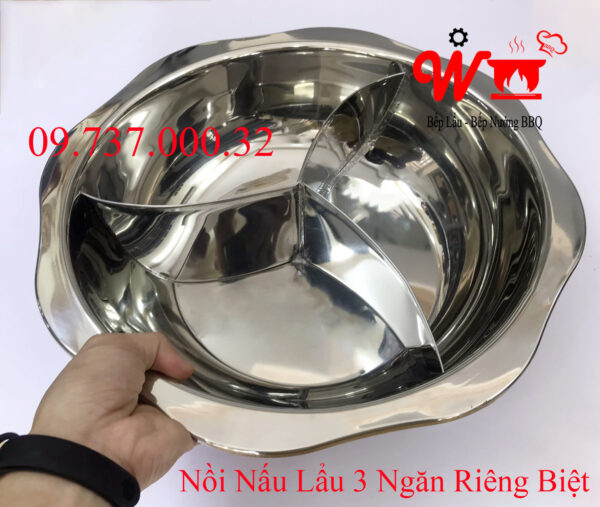 Nồi 3 ngăn inox tròn, xoong nấu lẩu ba ngăn riêng biệt dùng cho bếp điện từ, bếp gas, bếp than - Ảnh 9