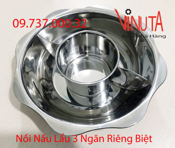 nồi inox 3 ngăn | nồi nấu lẩu 3 đáy, Xoong nấu lẩu hình tròn 3 ngăn riêng biệt - Ảnh 8
