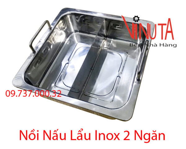 nồi inox ăn lẩu 2 ngăn | xoong nấu lẩu vuông 2 đáy từ, nồi ăn lẩu bếp từ giá rẻ - Ảnh 13
