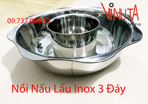 nồi inox 3 ngăn | nồi nấu lẩu 3 đáy, Xoong nấu lẩu hình tròn 3 ngăn riêng biệt - Ảnh 9