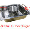 nồi nấu lẩu inox 3 ngăn | nồi lẩu inox 3 đáy| xoong inox nấu lẩu hình vuông nhà hàng