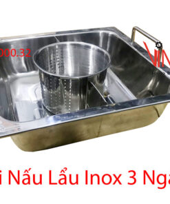 nồi nấu lẩu inox 3 ngăn | nồi lẩu inox 3 đáy| xoong inox nấu lẩu hình vuông nhà hàng