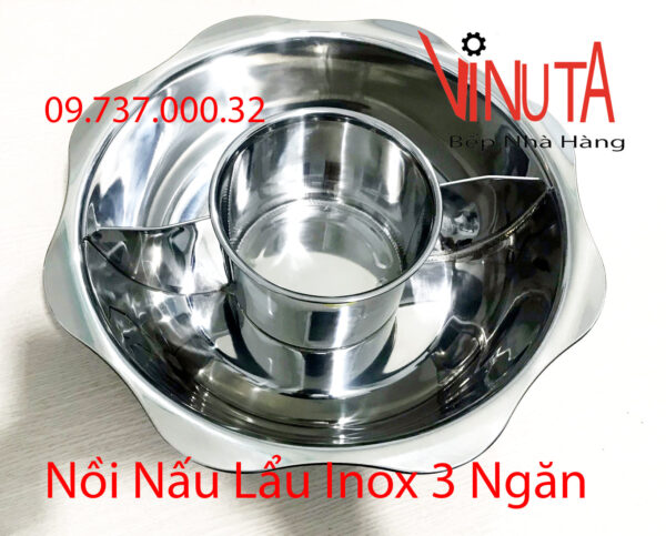 nồi inox 3 ngăn | nồi nấu lẩu 3 đáy, Xoong nấu lẩu hình tròn 3 ngăn riêng biệt - Ảnh 10