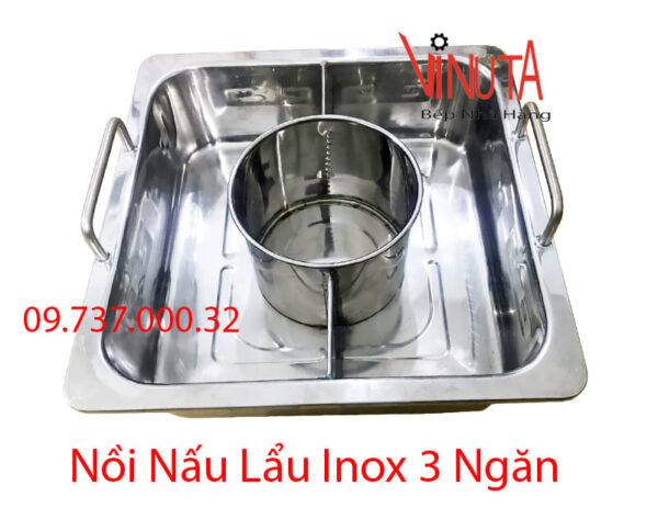 nồi lẩu inox 3 đáy | nồi nấu lẩu bằng inox 3 ngăn riêng biệt | Xoong ăn lẩu inox - Ảnh 6