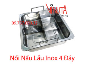 nồi lẩu inox 4 đáy | xoong nấu lẩu inox 4 ngăn hình vuông, nồi lẩu 4 vị, lẩu tứ xuyên