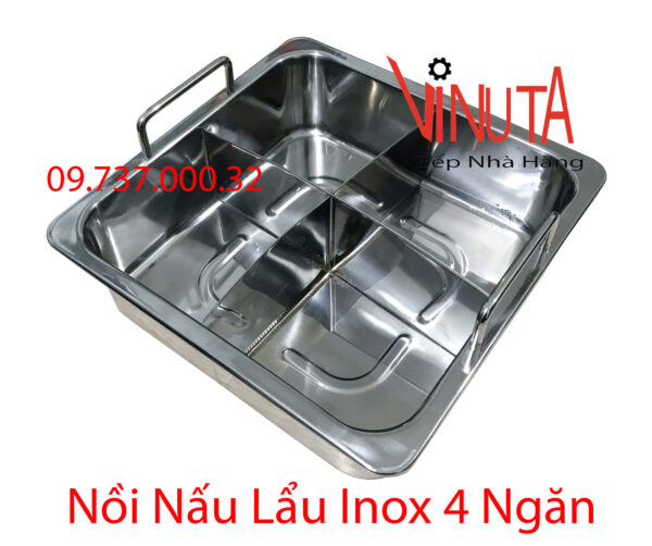 nồi lẩu inox 4 đáy | xoong nấu lẩu inox 4 ngăn hình vuông, nồi lẩu 4 vị, lẩu tứ xuyên - Ảnh 7