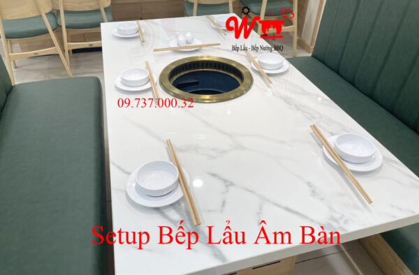 Bếp lẩu tròn âm bàn nhà hàng, có thể lắp hút mùi, đẹp, sang trọng, 2 ngăn - Ảnh 15