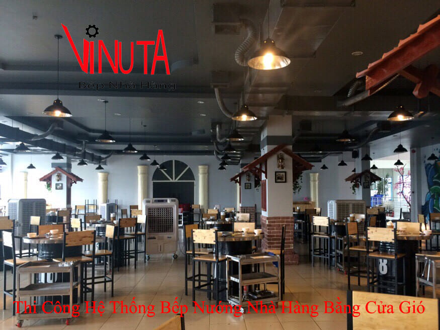 thi công hệ thống bếp nướng nhà hàng bằng cửa gió