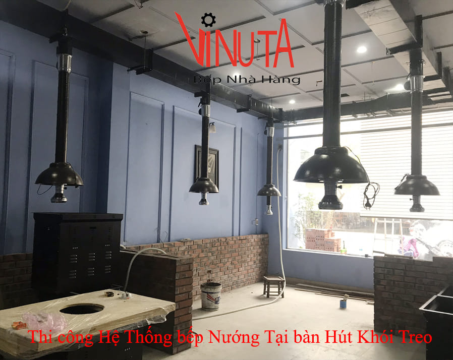 thi công hệ thống bếp nướng tại bàn hút khói treo
