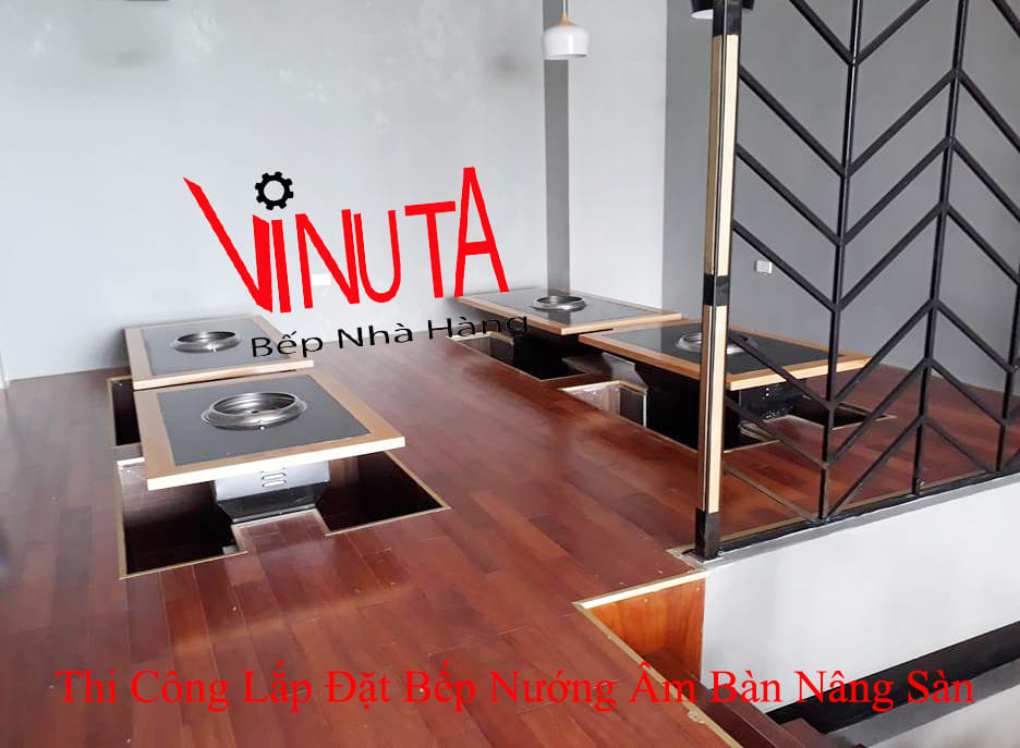 thi công lắp đặt bếp nướng âm bàn nâng sàn