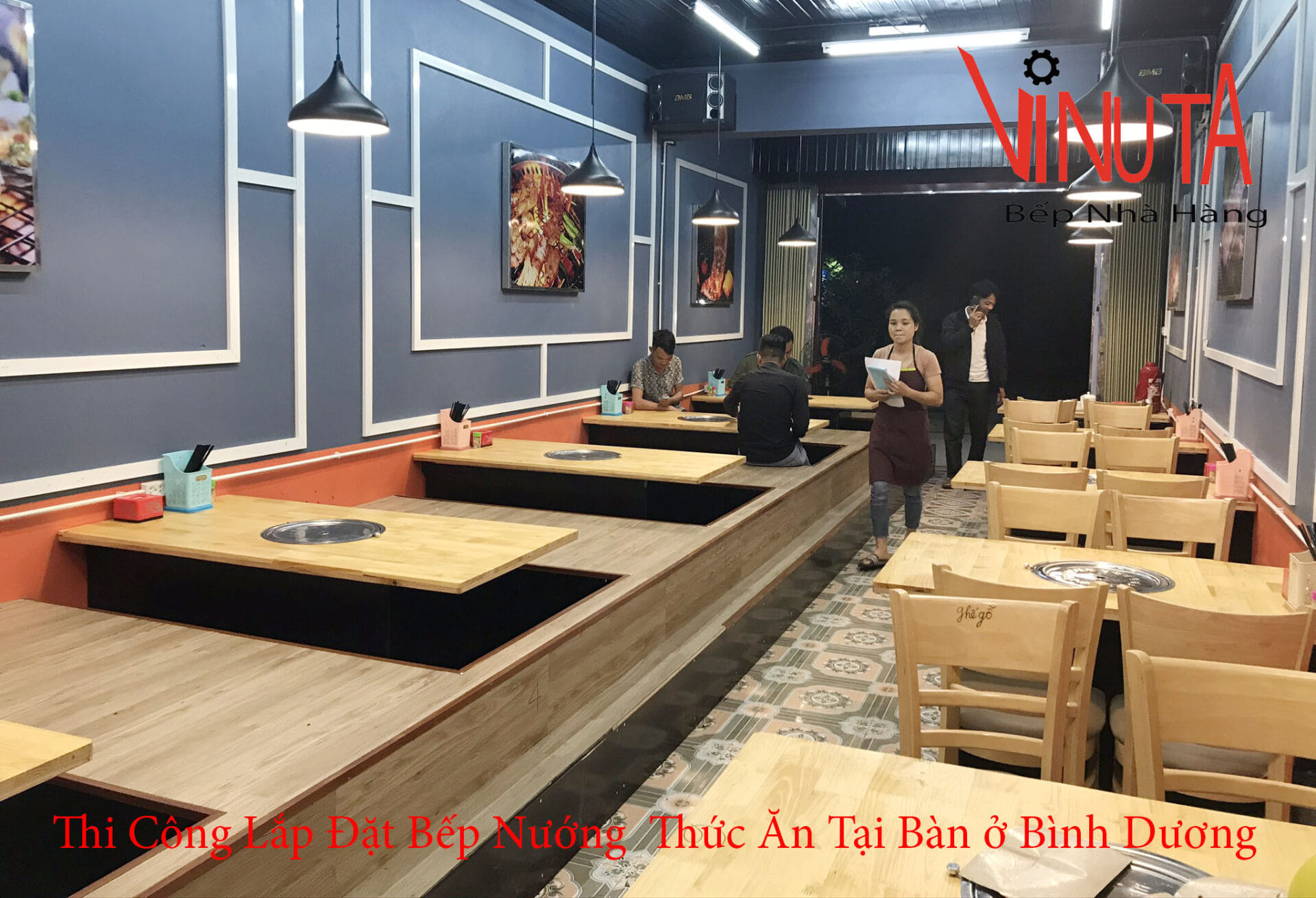thi công lắp đặt bếp nướng thức ăn tại bàn ở bình dương
