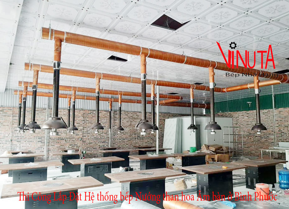 thi công lắp đặt hệ thống bếp nướng than hoa âm bàn ở Bình Phước