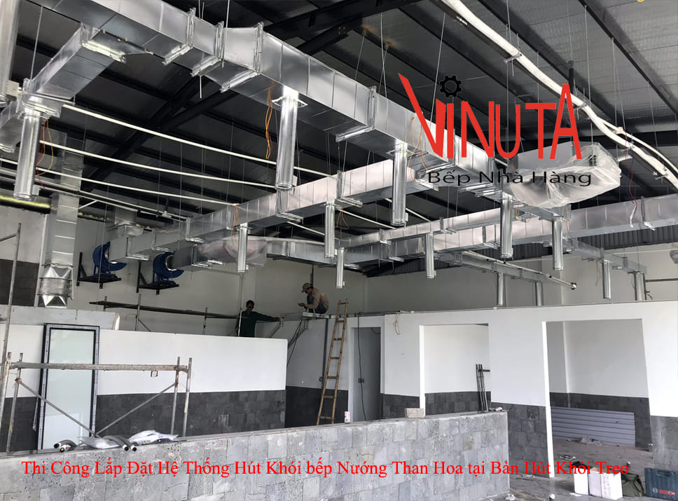 thi công lắp đặt hệ thống hút khói bếp nướng than hoa hút khói treo