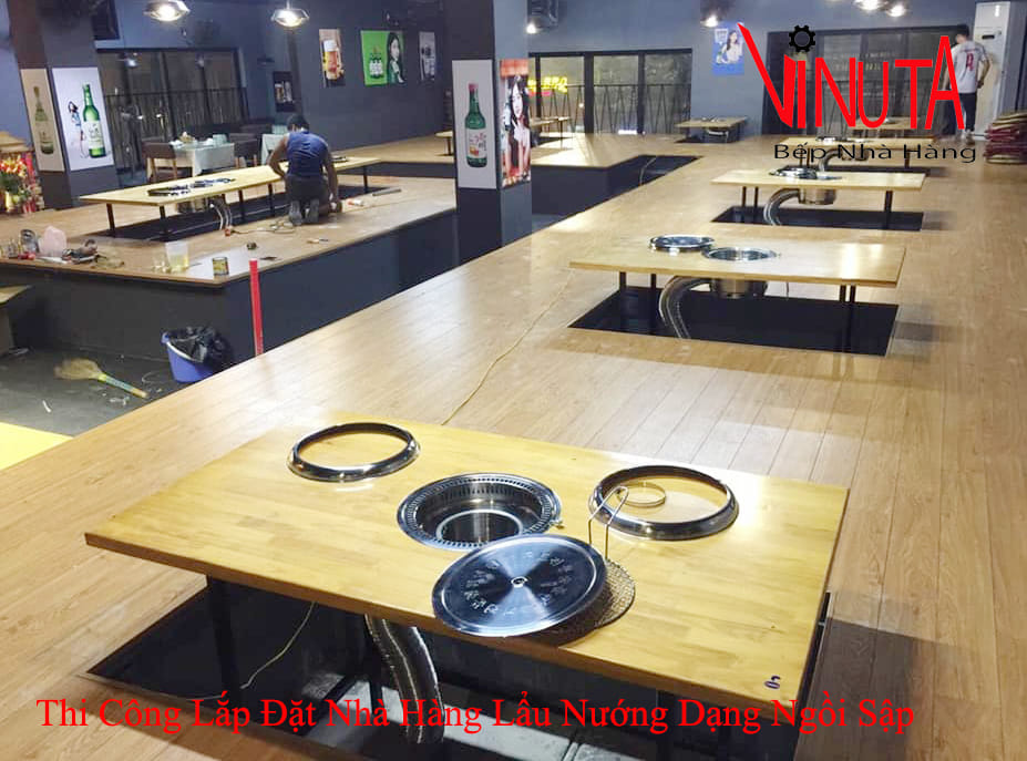 thi công nhà hàng lẩu nướng dạng ngồi sập