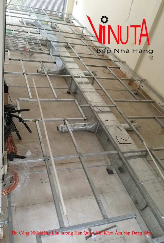 thi công nhà hàng lẩu nướng hàn quốc hút khói âm bàn dạng sập