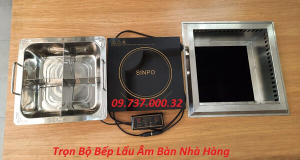 Bếp lẩu 4 ngăn nhà hàng, bếp từ vuông âm bàn 4 ngăn, bếp lẩu inox 4 vị - Ảnh 7