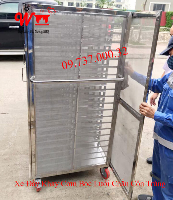 Xe để khay Cơm, Xe đẩy khay Cơm Inox 304 - Ảnh 15