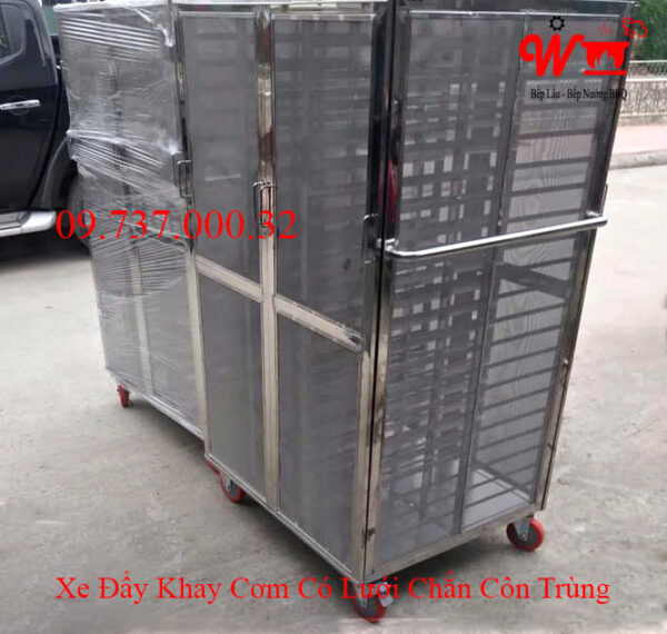 Xe để khay Cơm, Xe đẩy khay Cơm Inox 304 - Ảnh 16