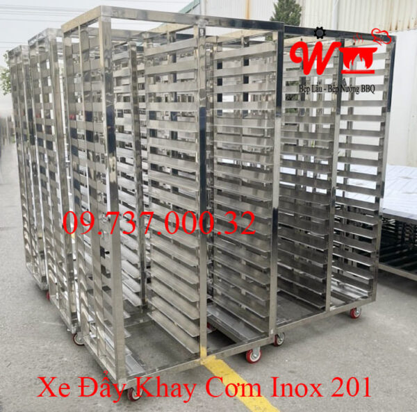 Xe để khay Cơm, Xe đẩy khay Cơm Inox 304 - Ảnh 17