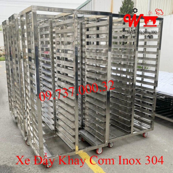 Xe để khay Cơm, Xe đẩy khay Cơm Inox 304 - Ảnh 18