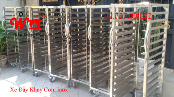 Xe để khay Cơm, Xe đẩy khay Cơm Inox 304 - Ảnh 19