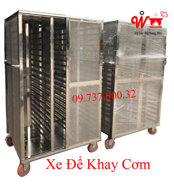Xe để khay Cơm, Xe đẩy khay Cơm Inox 304 - Ảnh 3