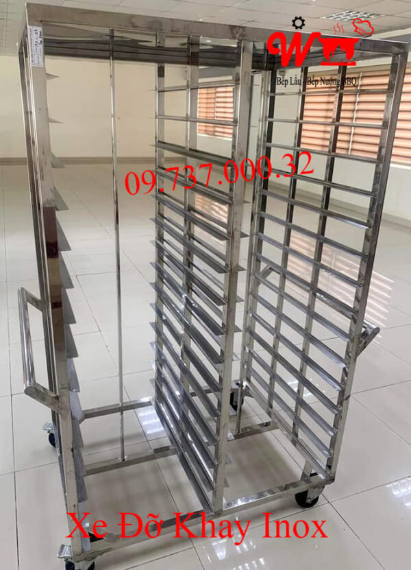 Xe để khay Cơm, Xe đẩy khay Cơm Inox 304 - Ảnh 22