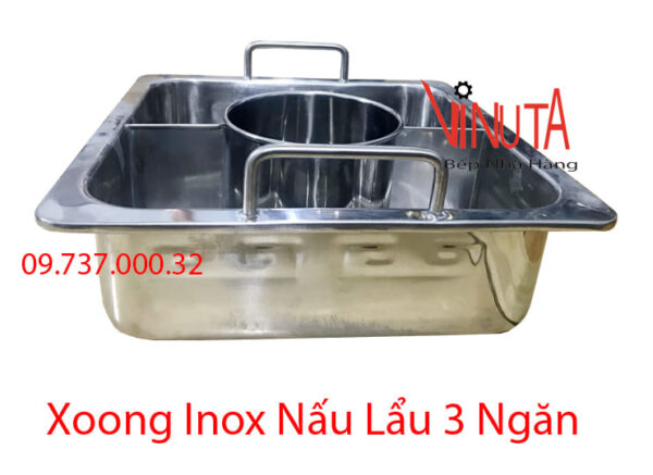nồi lẩu inox 3 đáy | nồi nấu lẩu bằng inox 3 ngăn riêng biệt | Xoong ăn lẩu inox - Ảnh 7