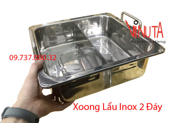 nồi inox ăn lẩu 2 ngăn | xoong nấu lẩu vuông 2 đáy từ, nồi ăn lẩu bếp từ giá rẻ - Ảnh 14