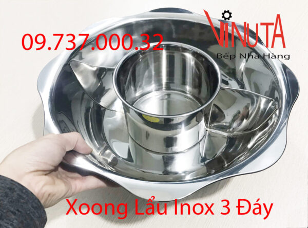 nồi inox 3 ngăn | nồi nấu lẩu 3 đáy, Xoong nấu lẩu hình tròn 3 ngăn riêng biệt - Ảnh 11