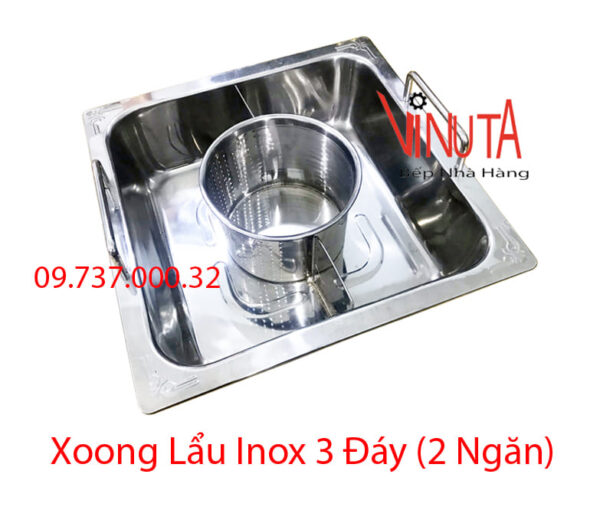nồi nấu lẩu inox 3 ngăn | nồi lẩu inox 3 đáy| xoong inox nấu lẩu hình vuông nhà hàng - Ảnh 4