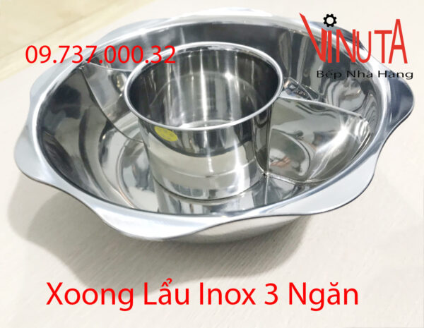 nồi inox 3 ngăn | nồi nấu lẩu 3 đáy, Xoong nấu lẩu hình tròn 3 ngăn riêng biệt - Ảnh 12