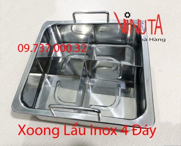 nồi lẩu inox 4 đáy | xoong nấu lẩu inox 4 ngăn hình vuông, nồi lẩu 4 vị, lẩu tứ xuyên - Ảnh 8