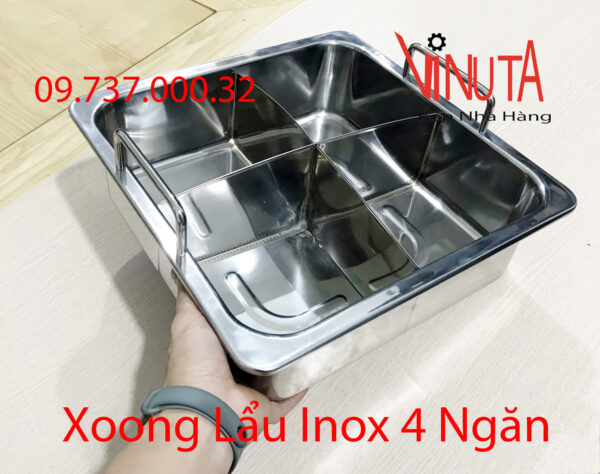 nồi lẩu inox 4 đáy | xoong nấu lẩu inox 4 ngăn hình vuông, nồi lẩu 4 vị, lẩu tứ xuyên - Ảnh 9