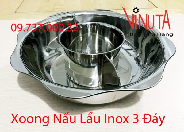 nồi inox 3 ngăn | nồi nấu lẩu 3 đáy, Xoong nấu lẩu hình tròn 3 ngăn riêng biệt - Ảnh 13