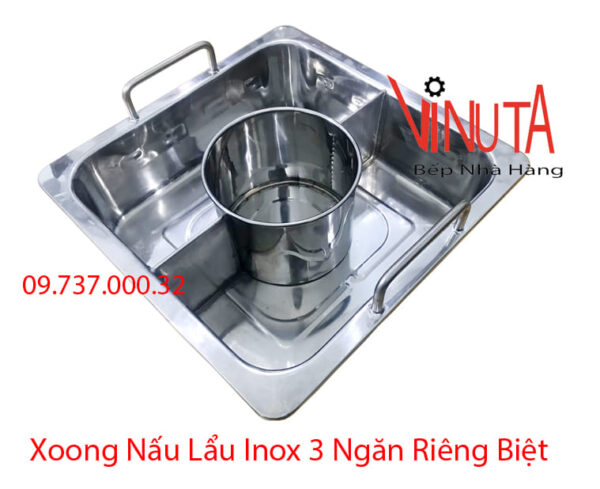 nồi lẩu inox 3 đáy | nồi nấu lẩu bằng inox 3 ngăn riêng biệt | Xoong ăn lẩu inox - Ảnh 8