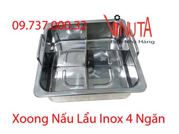 nồi lẩu inox 4 đáy | xoong nấu lẩu inox 4 ngăn hình vuông, nồi lẩu 4 vị, lẩu tứ xuyên - Ảnh 10