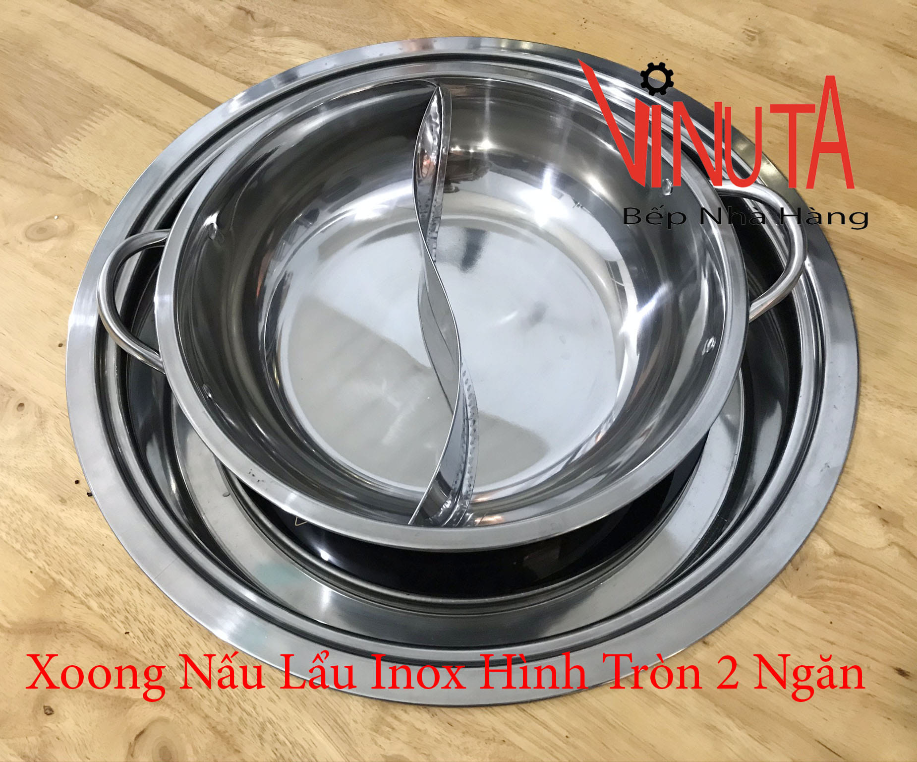 xoong nấu lẩu inox hình tròn 2 ngăn