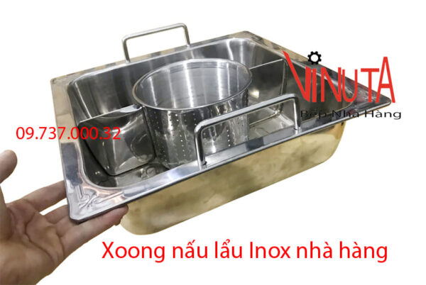 nồi nấu lẩu inox 3 ngăn | nồi lẩu inox 3 đáy| xoong inox nấu lẩu hình vuông nhà hàng - Ảnh 3