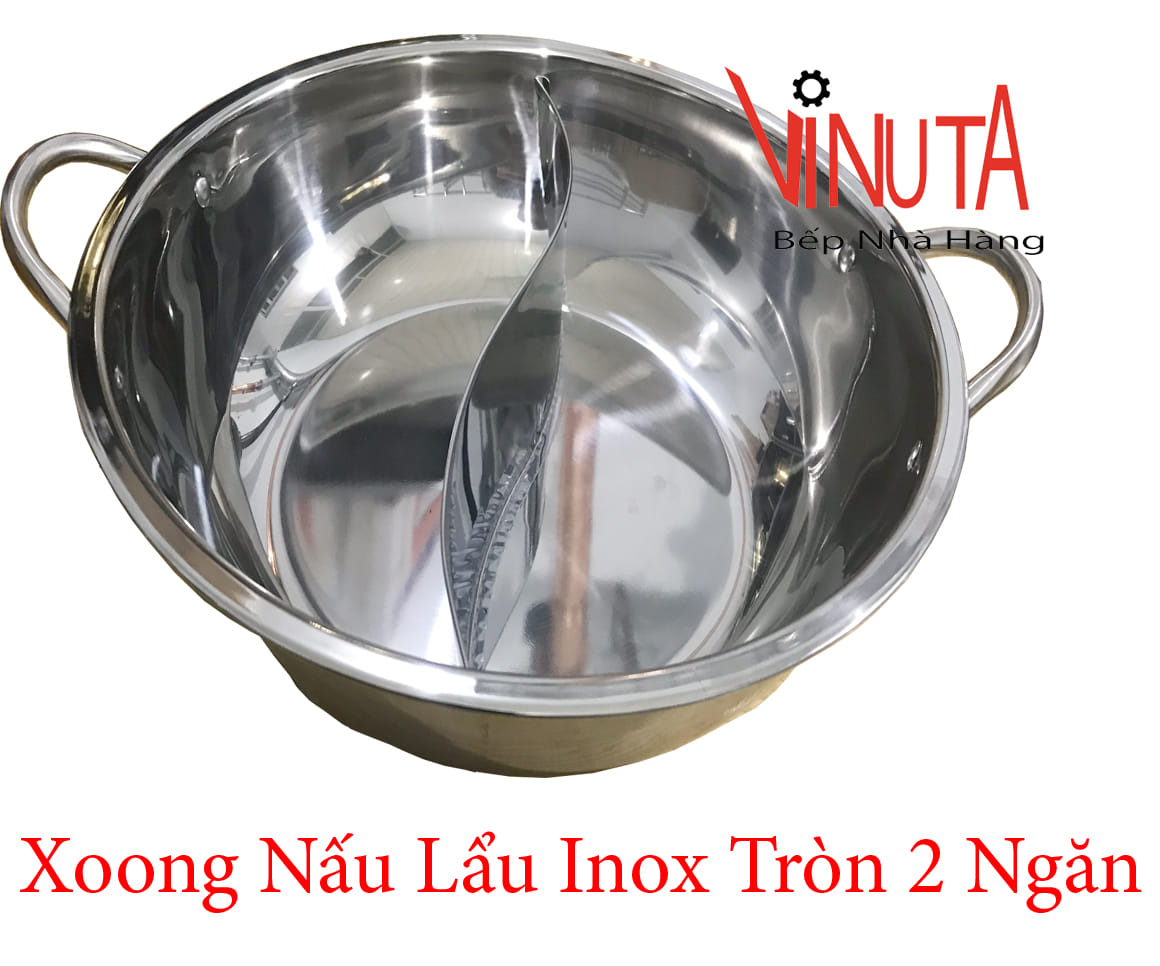 xoong nấu lẩu inox tròn 2 ngăn