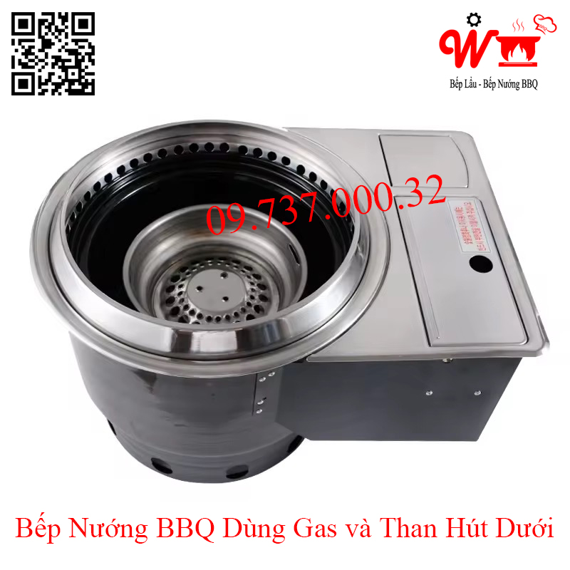Bếp nướng BBQ dùng Gas và Than hút dưới