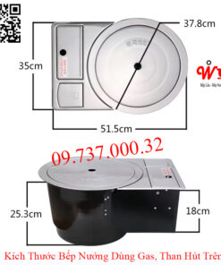 Kích thước bếp nướng dùng Gas Than hút trên
