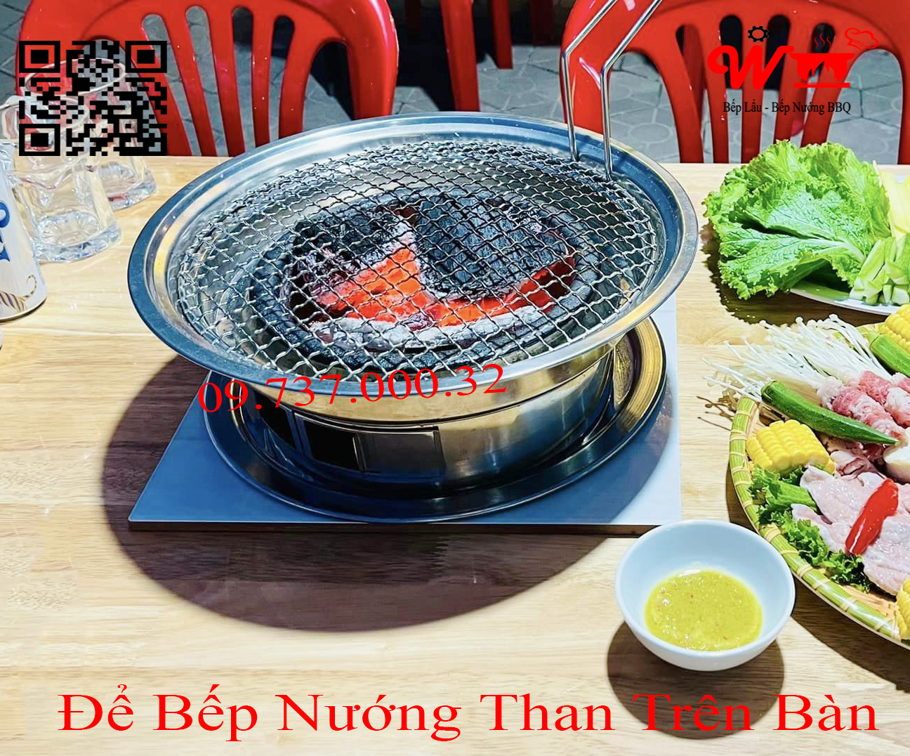 Để bếp nướng than trên bàn
