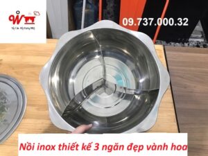 nồi inox thiết kế 3 ngăn đẹp vành hoa